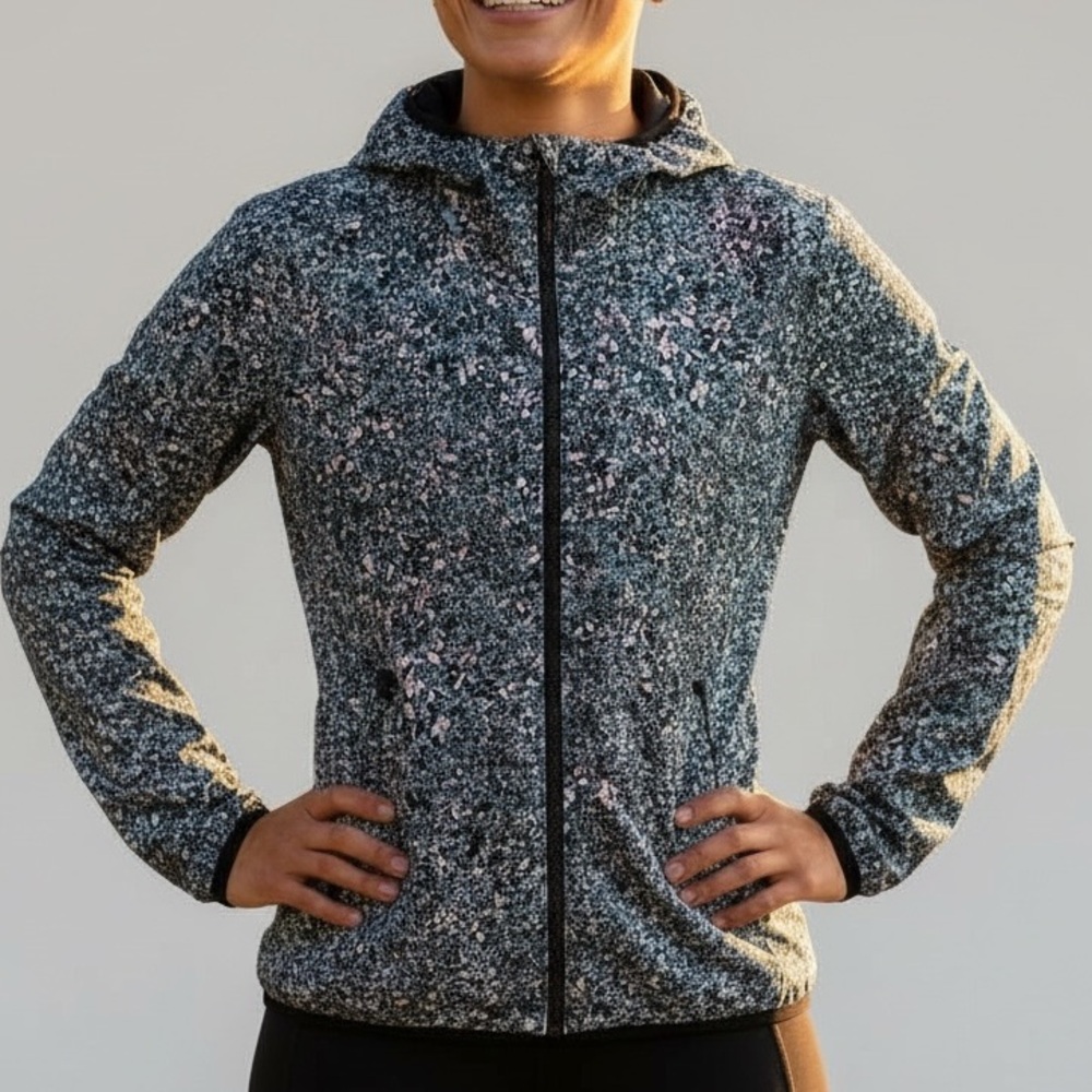 Lululemon Athletica Blue Speckled Jacket with packable hood sz.S